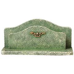 English Art Deco Green Shagreen Letter Rack and Pen Tray