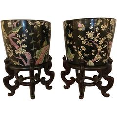 Pair of 19th Century Chinese Gardiniers on Rosewood Stand