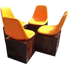 Set of Four Orange and Exotic Wood Dining Chairs by O.F. Pollak for Sulo