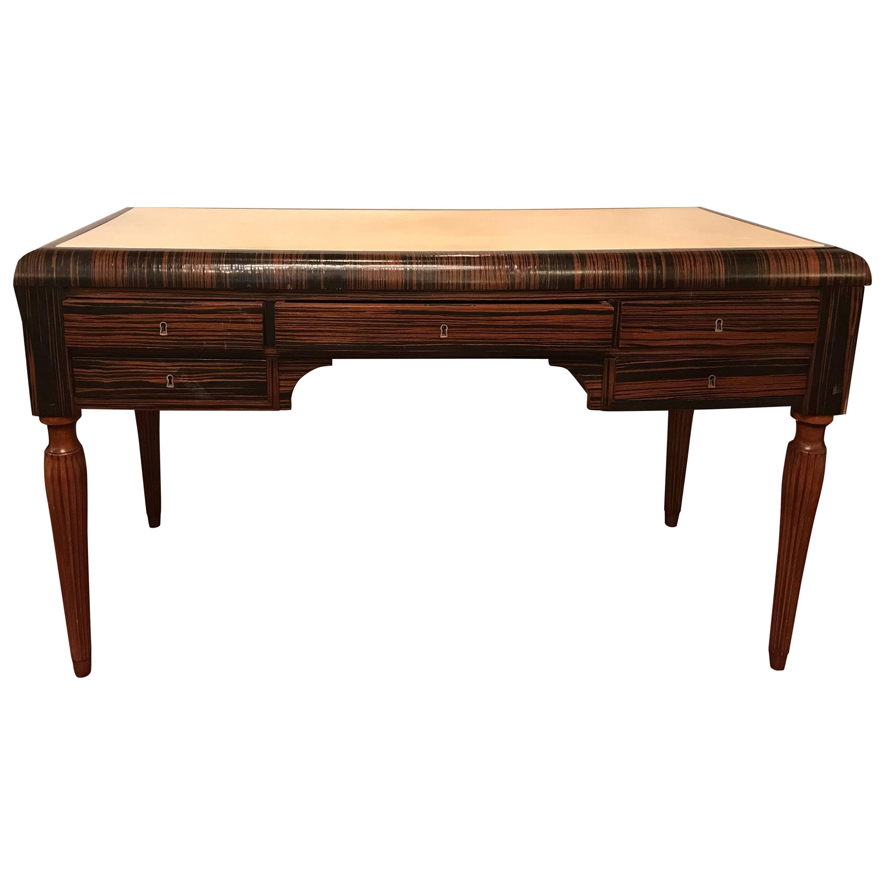 Art Deco Style Ebony and Macassar Desk with Parchment Writing Service 