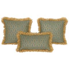 Trio of Fortuny Pillows Blue and Gold