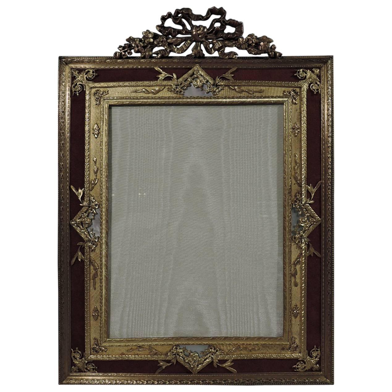 Large Antique Rococo Gilt Bronze and Mother-of-Pearl Picture Frame