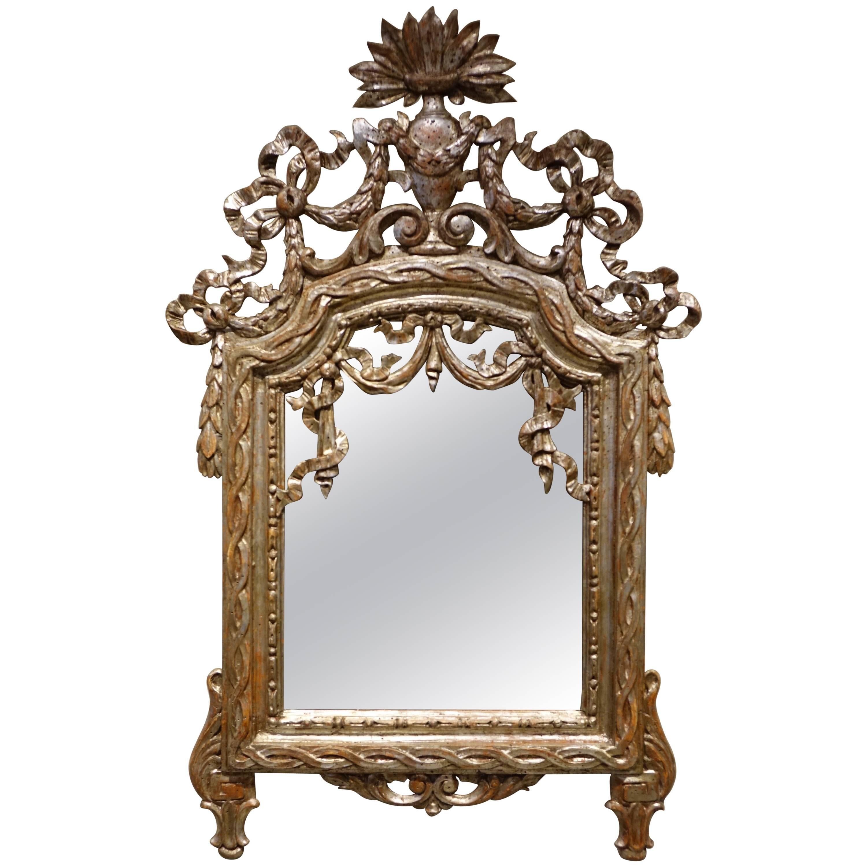 Louis XVI Mirror in Carved Wood and Silver Plated Wood, 18th Century For Sale