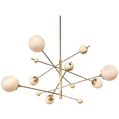 Huge Sculptural "Orbital" Chandelier in Enamel, Blown Glass and Brass 7