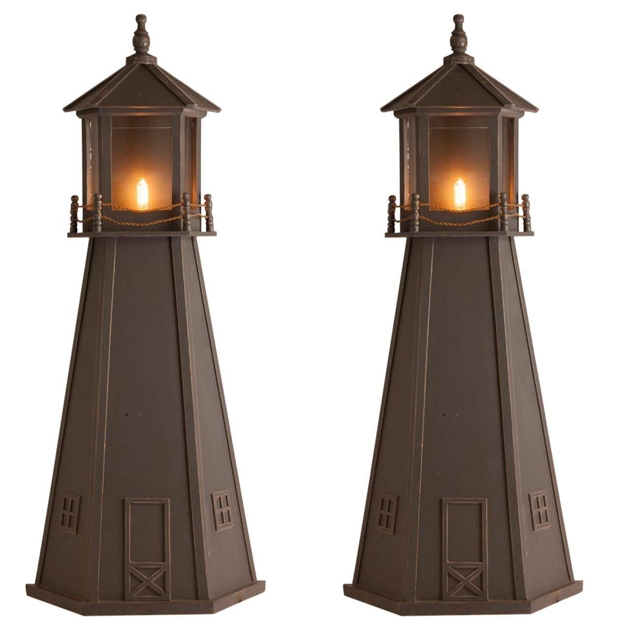 1970's Pair of French Mid-Century Lighthouse Sconces Large Scale