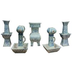 Vintage Five-Piece Chinese Altar Set