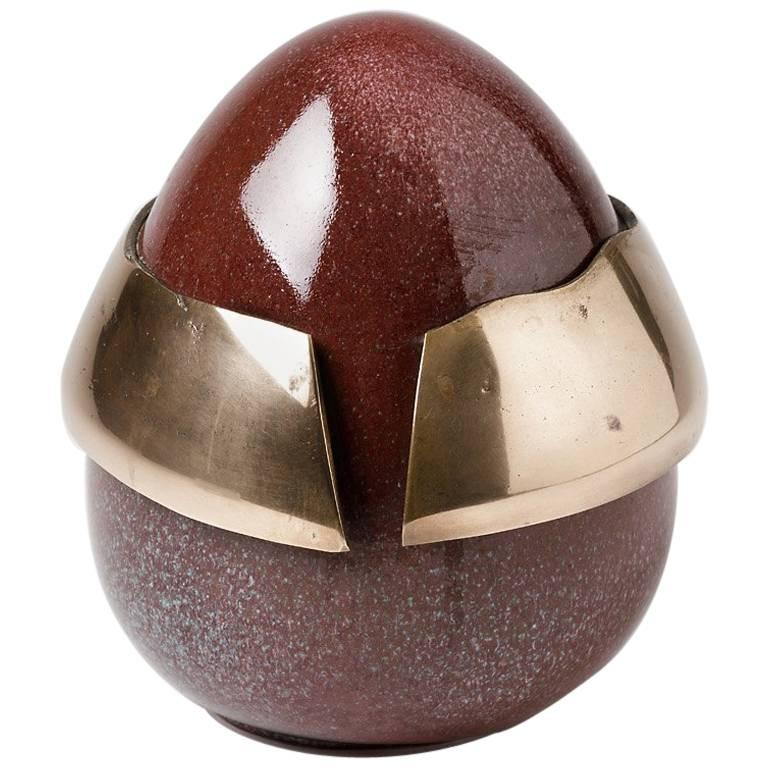 Elegant Egg Form by Tim Orr, Porcelain and Bronze, circa 1970 For Sale