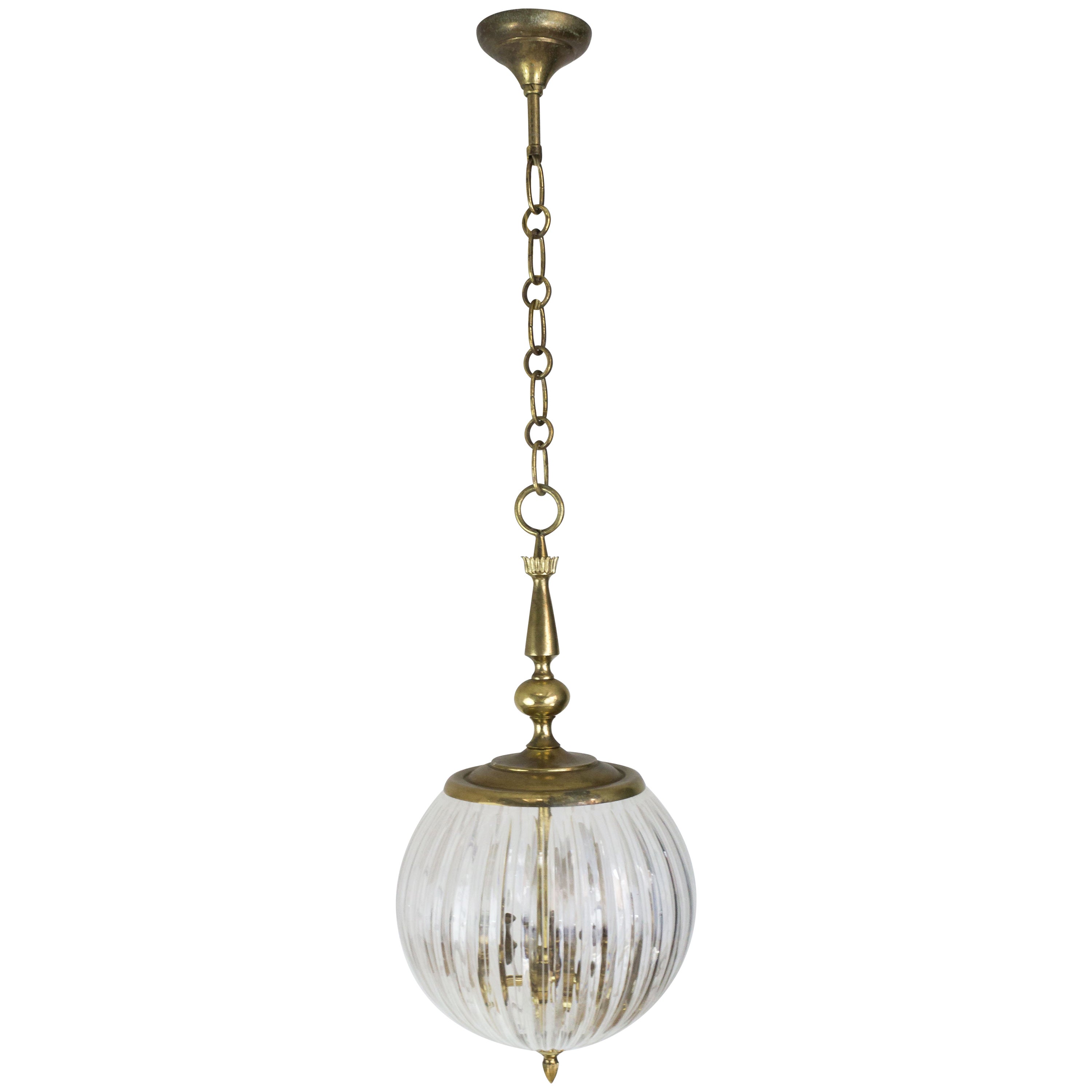 Hanging Glass And Brass Light Fixture For At 1stdibs