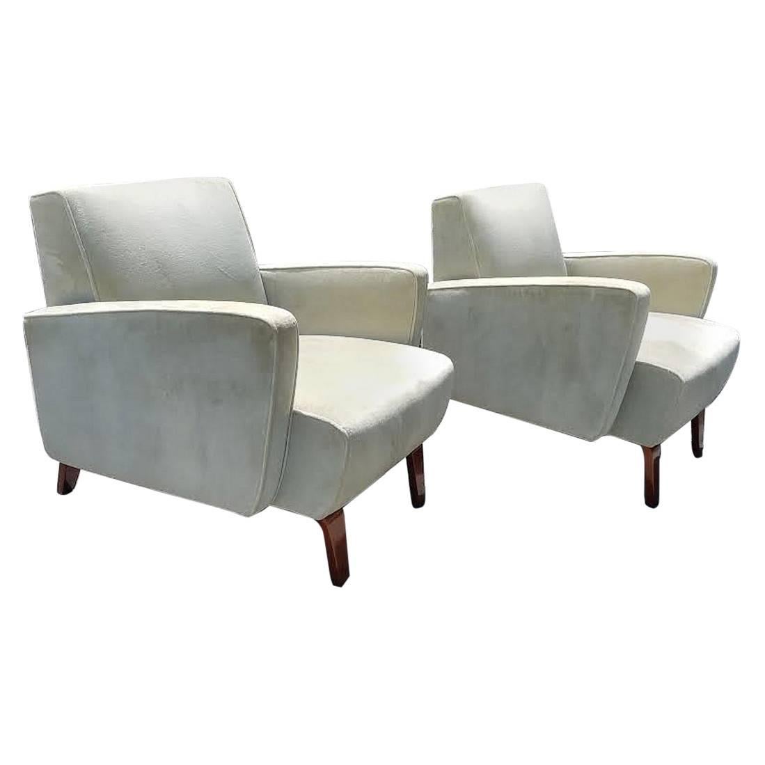 French Pair of Art Deco Club Chairs in Red Velvet For Sale at 1stDibs