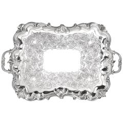 Magnificent, Antique English, Large Sterling Silver Footed Tray