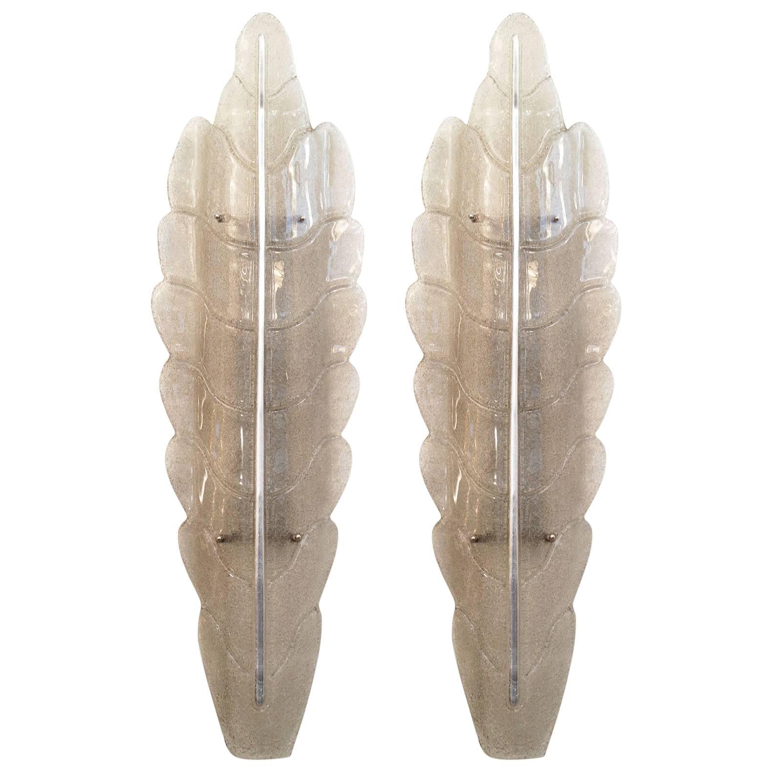 Pair of Large Murano Glass Leaf Sconces For Sale
