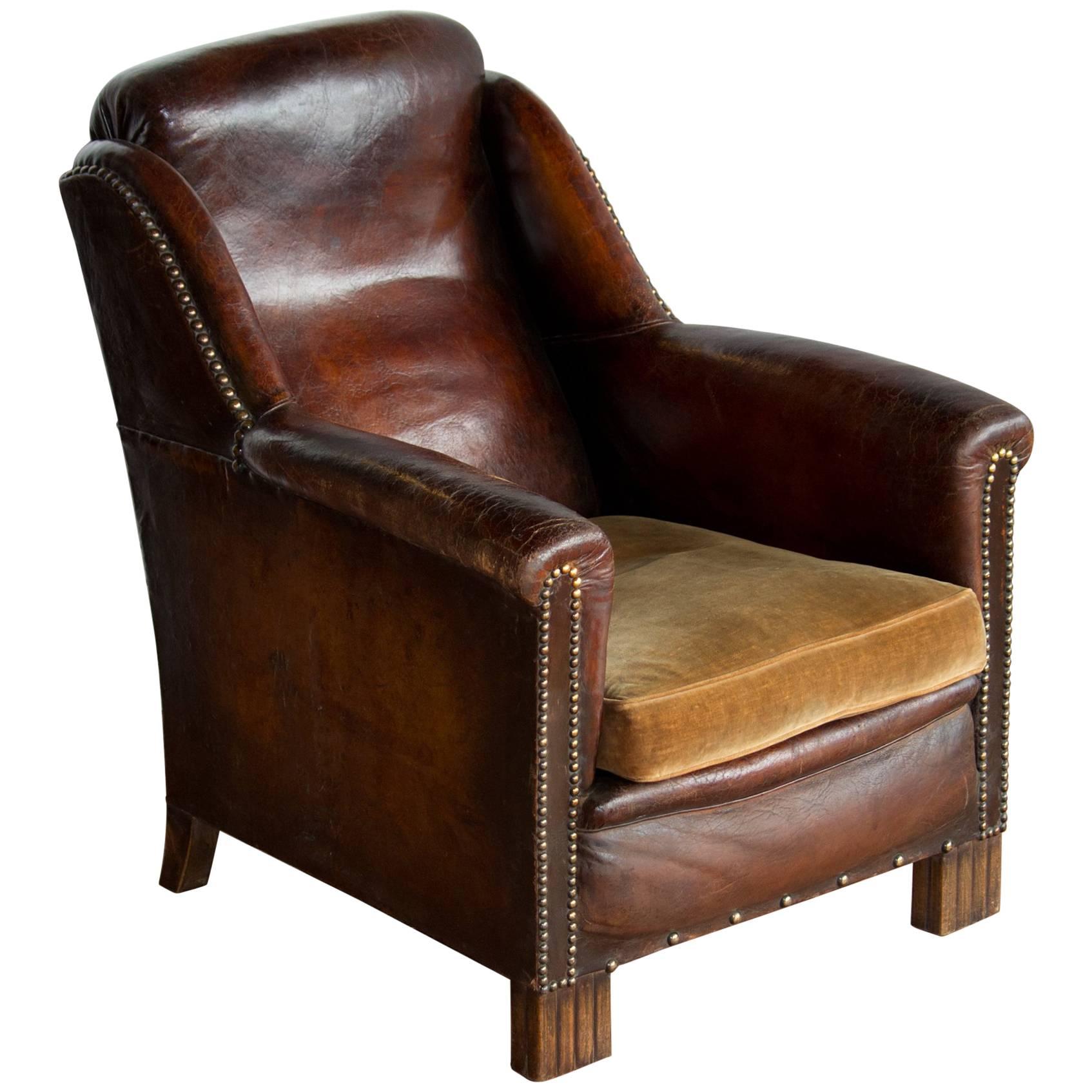 French Moderne Leather Club Chair