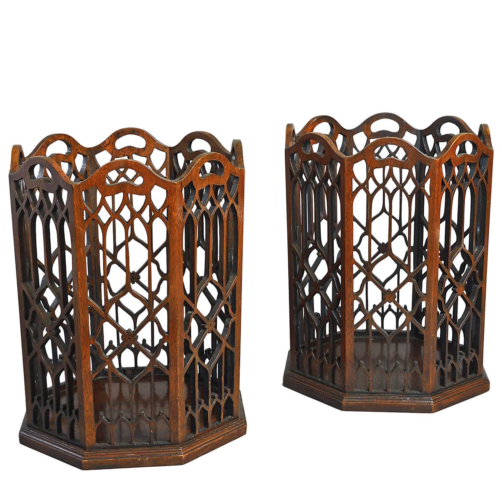 19th Century Pair of Gothick Tracery Mahogany Fire Buckets