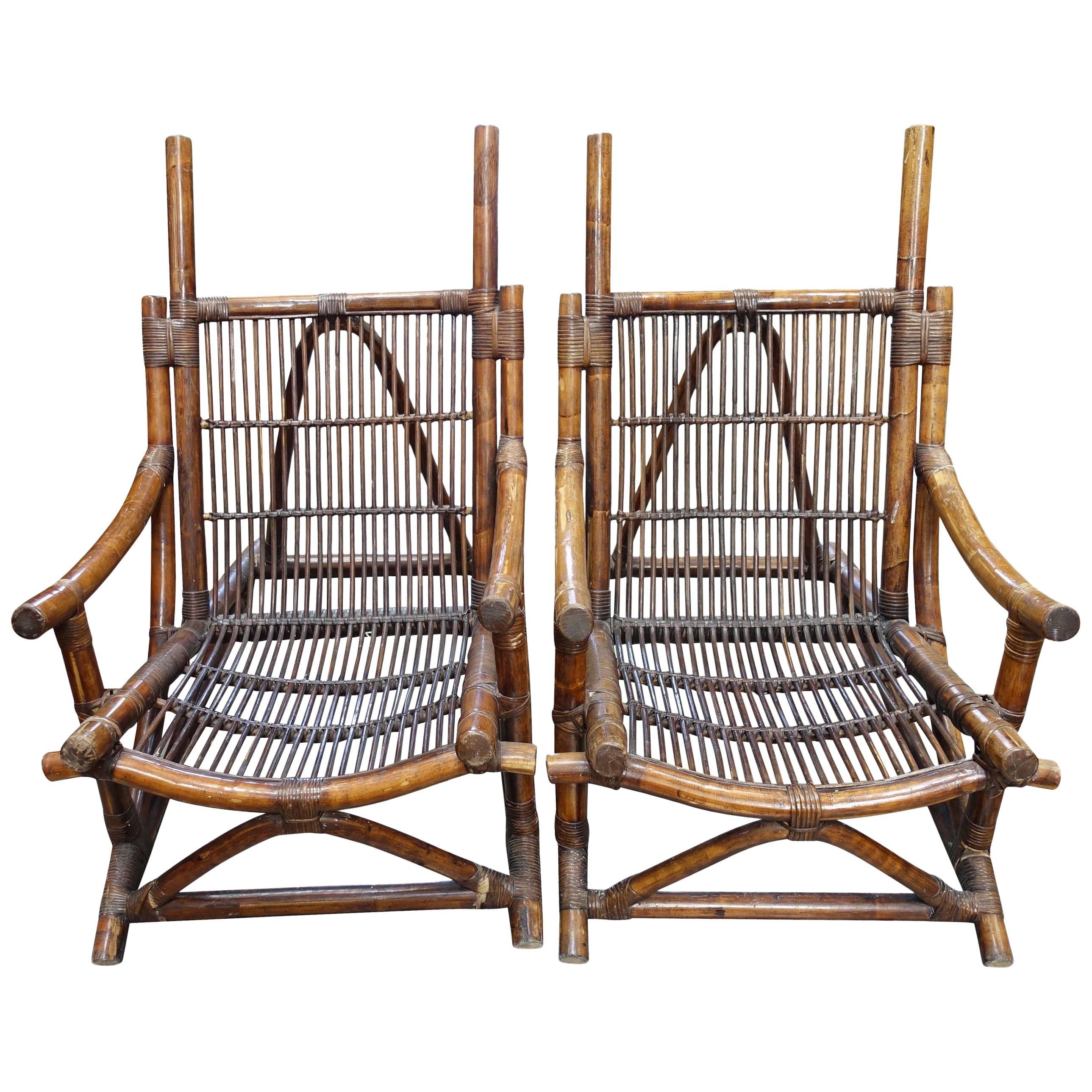 Pair of Bamboo Side Chairs, France, 1940s