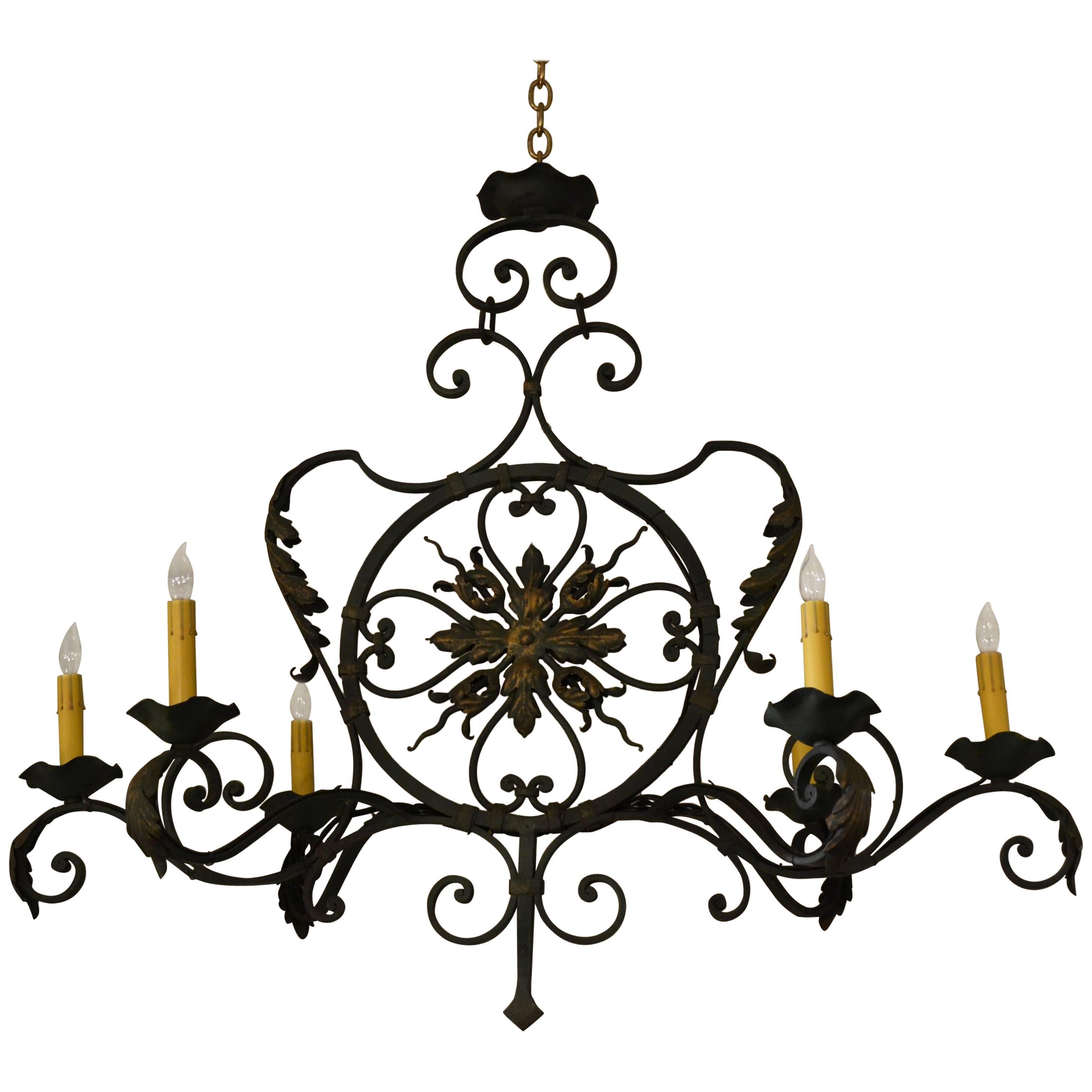 Late 19th Century Antique French Wrought Iron Light Fixture