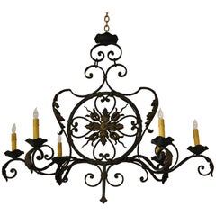 Late 19th Century Antique French Wrought Iron Light Fixture