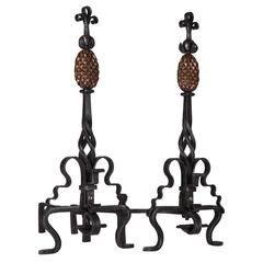 Antique Pinecone Topped Andirons, circa 1860