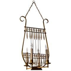 Bronze and Crystal Lyre Light Fixture with Four Lights 10