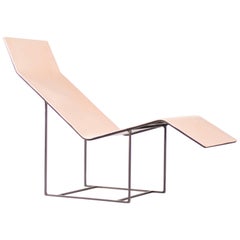 Modern, Minimal Chaise Lounge in Steel Frame and Tan Leather Seat by KLEIN
