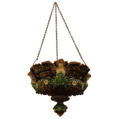 Antique Pair of English Multicolored Majolica Jardinière Light Fixtures, circa 1870