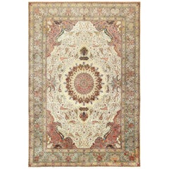 Finely Woven Silk and Wool Vintage Persian Tabriz Rug