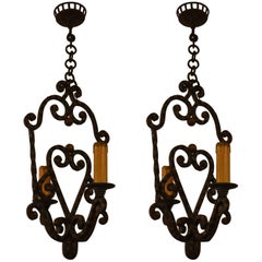 Pair of Antique Iron Hall Lights 5