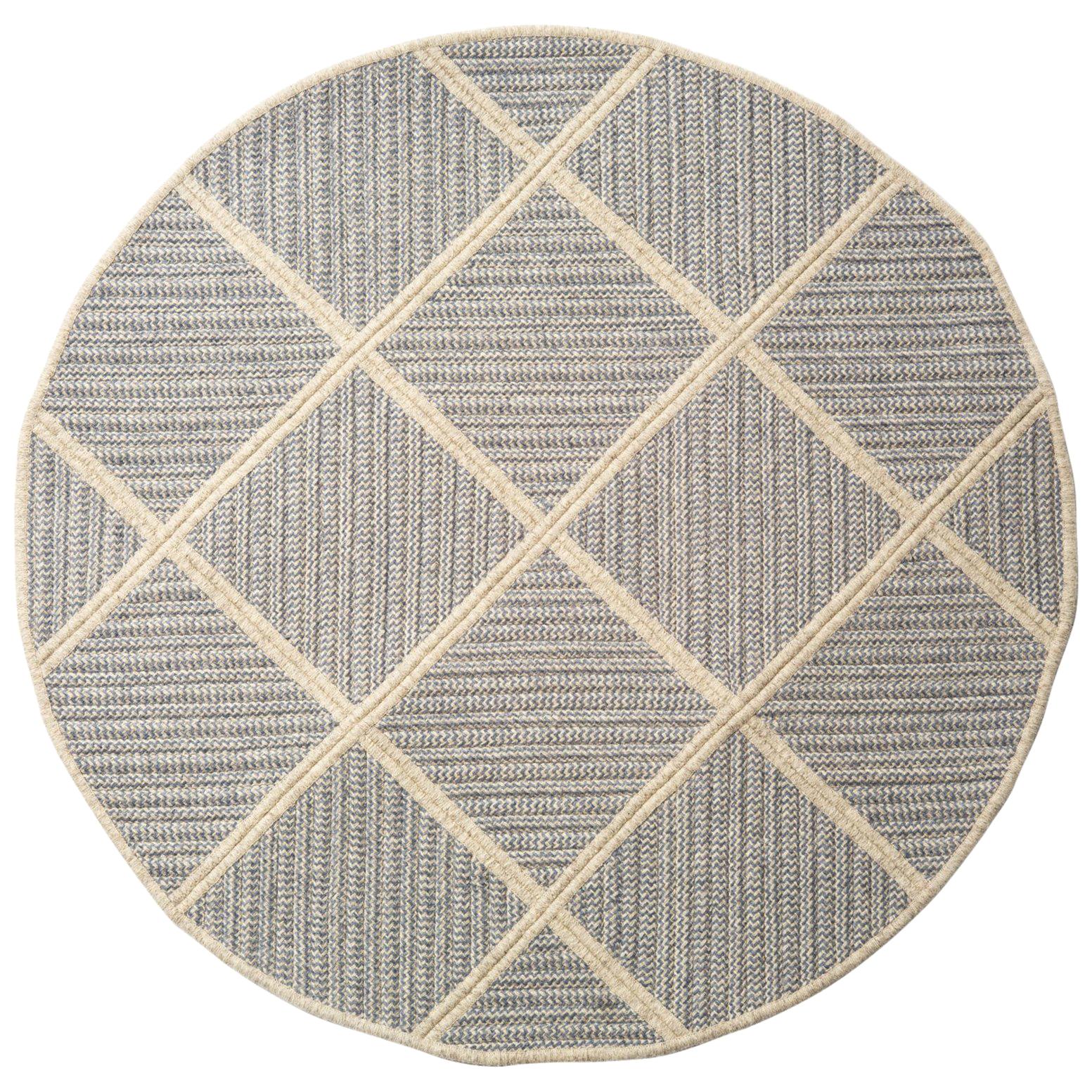 Terrain Rug, Blue and Grey Braided Woven Wool, Custom Made in the USA, Round For Sale