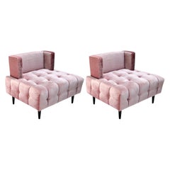 Pair of Custom Pink Silk Velvet Tufted Lounge Chairs by Adesso Imports