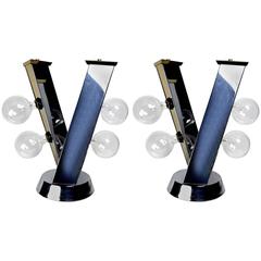Pair of Chrome and Brass Cityscape Style Lamps 7