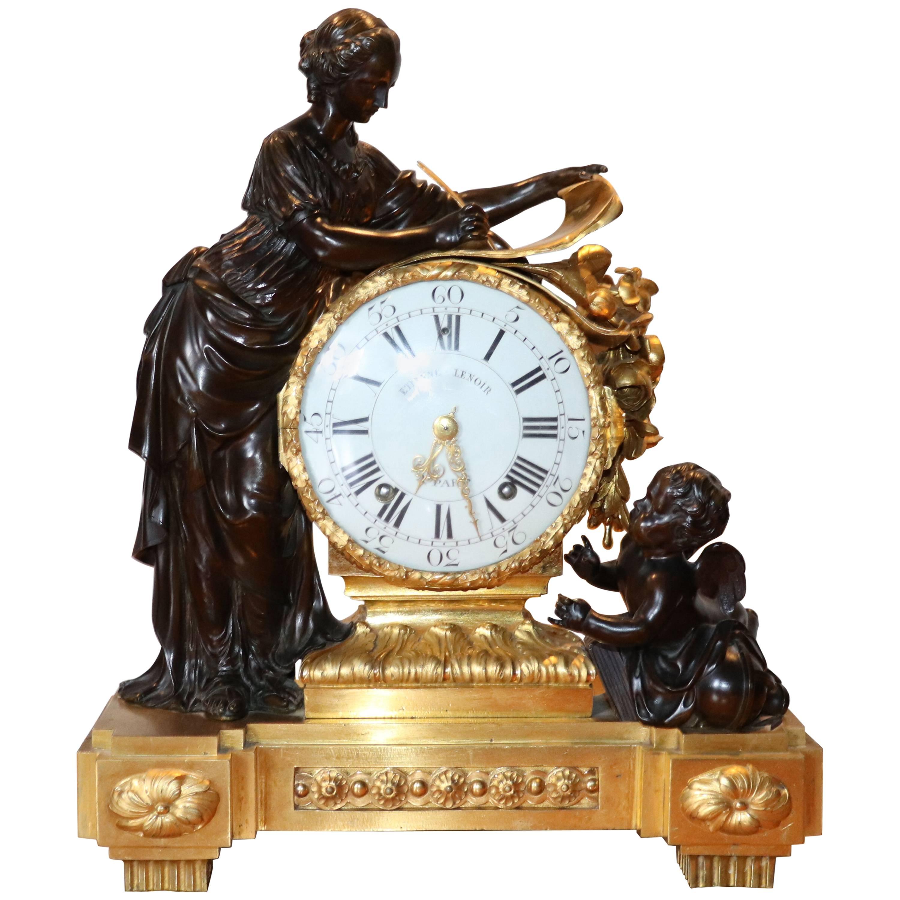 Louis XVI Gilt Bronze Mantle Clock Movement by Etienne Lenoir Case by Morley For Sale