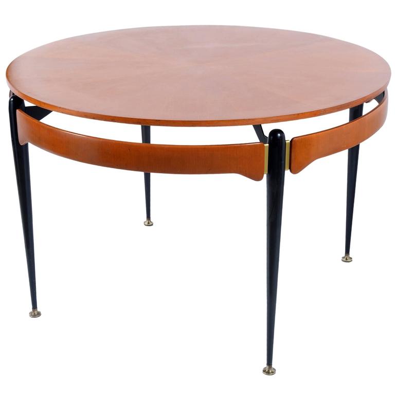 Mid-Century Italian Round Four Black Metal Slender Legs Table at 1stDibs