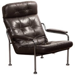 1970s, Leather and Tubular Chrome Steel Lounge Chair, Sweden