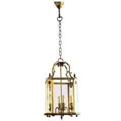 French Art Deco Brass Four Light Lantern Pendant with Bronze Accents, circa 1940