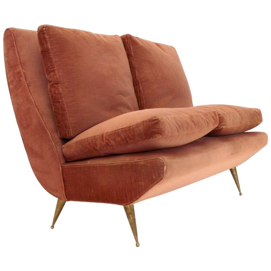 Italian Two-Seat Brass Legs Sofa