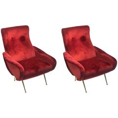 Glamorous Pair of Italian Lounge Chairs in the Manner of Marco Zanuso