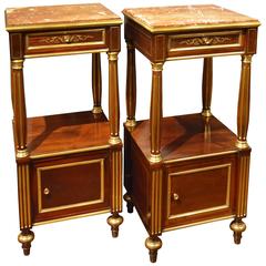 19th Century French Louis XVI Mahogany, Brass and Marble Bedside Tables