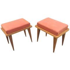 Pair of Art Deco Stamp Oak Stools, circa 1940 10