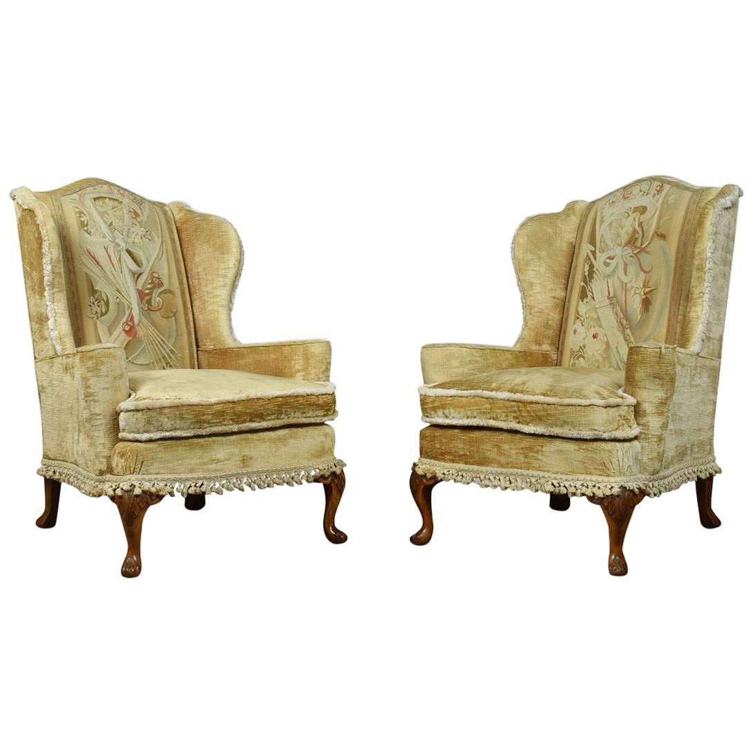 Pair of Queen Anne Wingback Armchairs