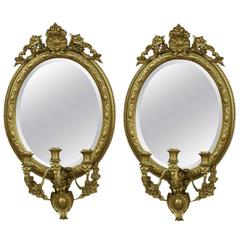 Pair of 19th Century Gilt Composition Oval Girandoles Mirrors