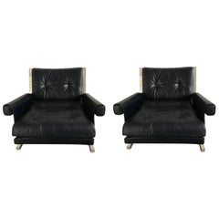 Retro Pair of Leather Armchairs by Jacques Quinet