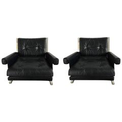 Pair of Leather Armchairs by Jacques Quinet 1