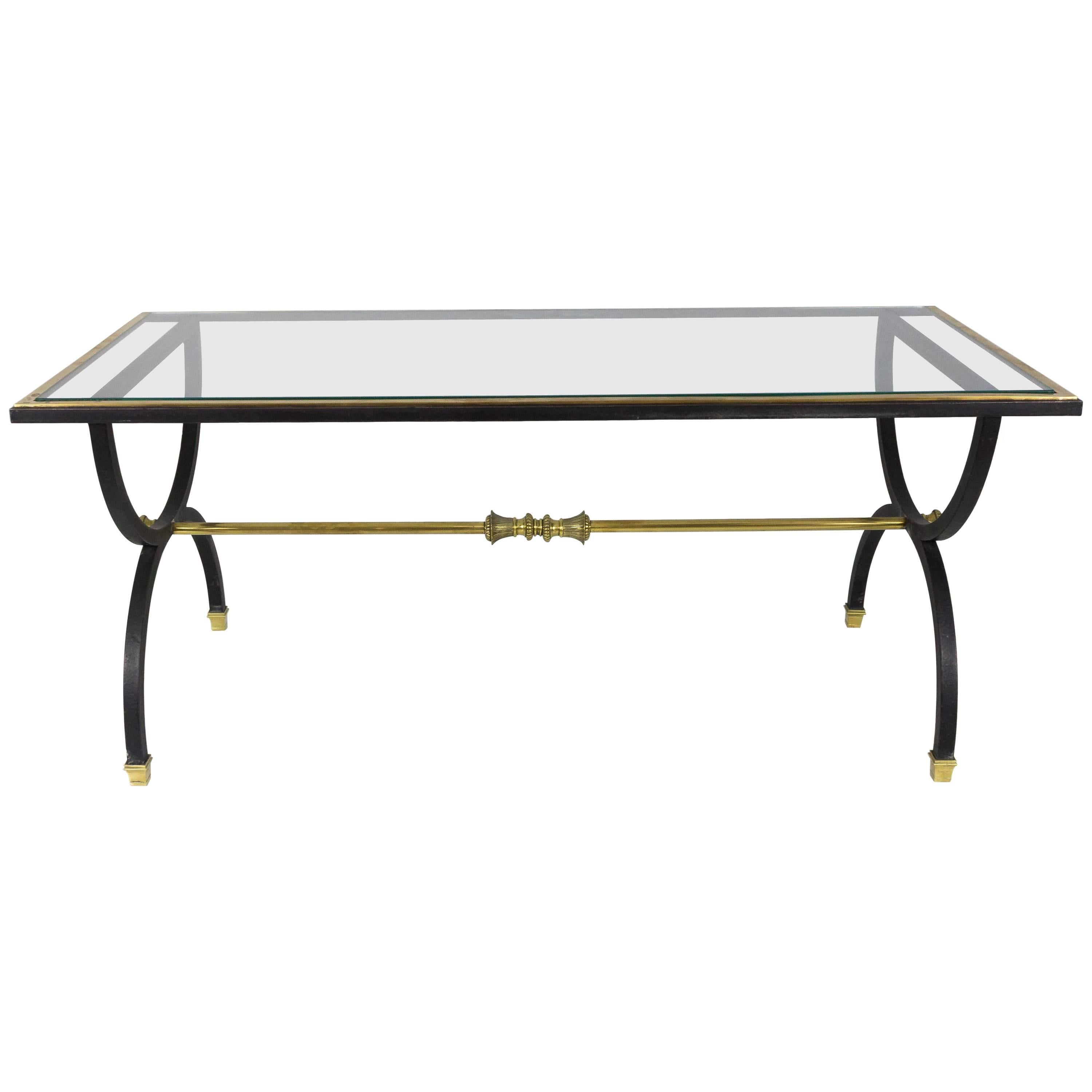 Neoclassical Black Steel, Brass and Bronze Coffee Table, 1950s For Sale