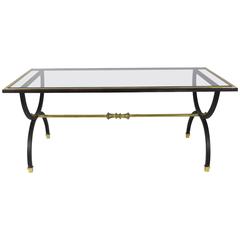 Neoclassical Black Steel, Brass and Bronze Coffee Table, 1950s 5