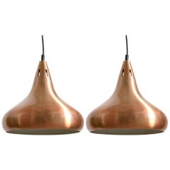 Set of Patinated Copper Pendants Lights, 1950s