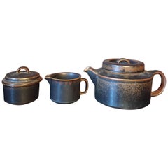 Vintage Ruska from Arabia, Brown Stoneware, Tea Pot, Sugar Bowl and Milk Jug