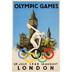Vintage Original 1948 London Olympic Games Sport Poster Featuring Discobolus of Myron