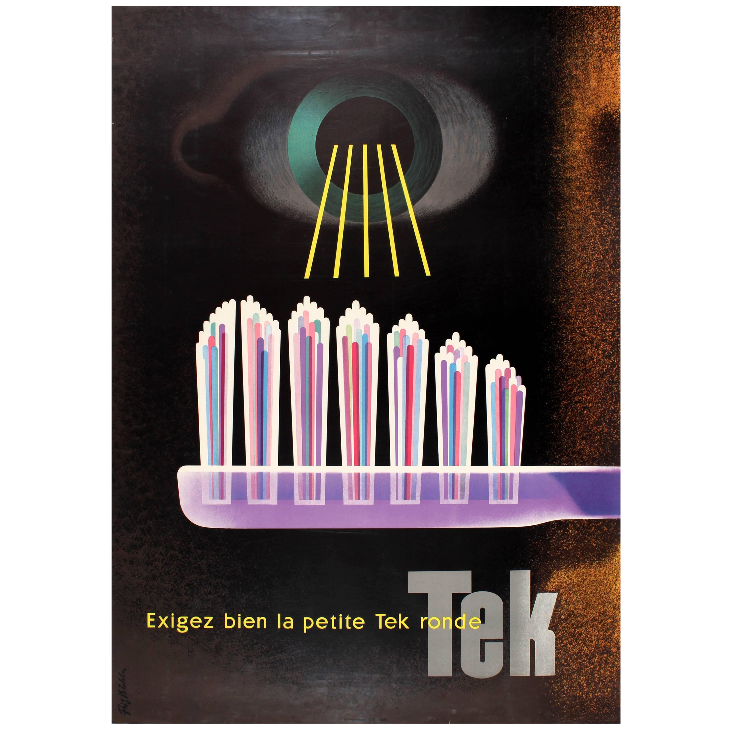 Original Vintage Mid-Century Modern Design Advertising Poster for Tek Toothbrush