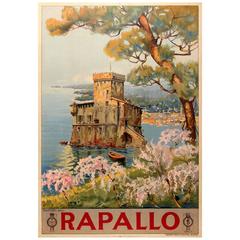 Original Travel Poster for Rapallo Italy - Castello Sul Mare / Castle On The Sea