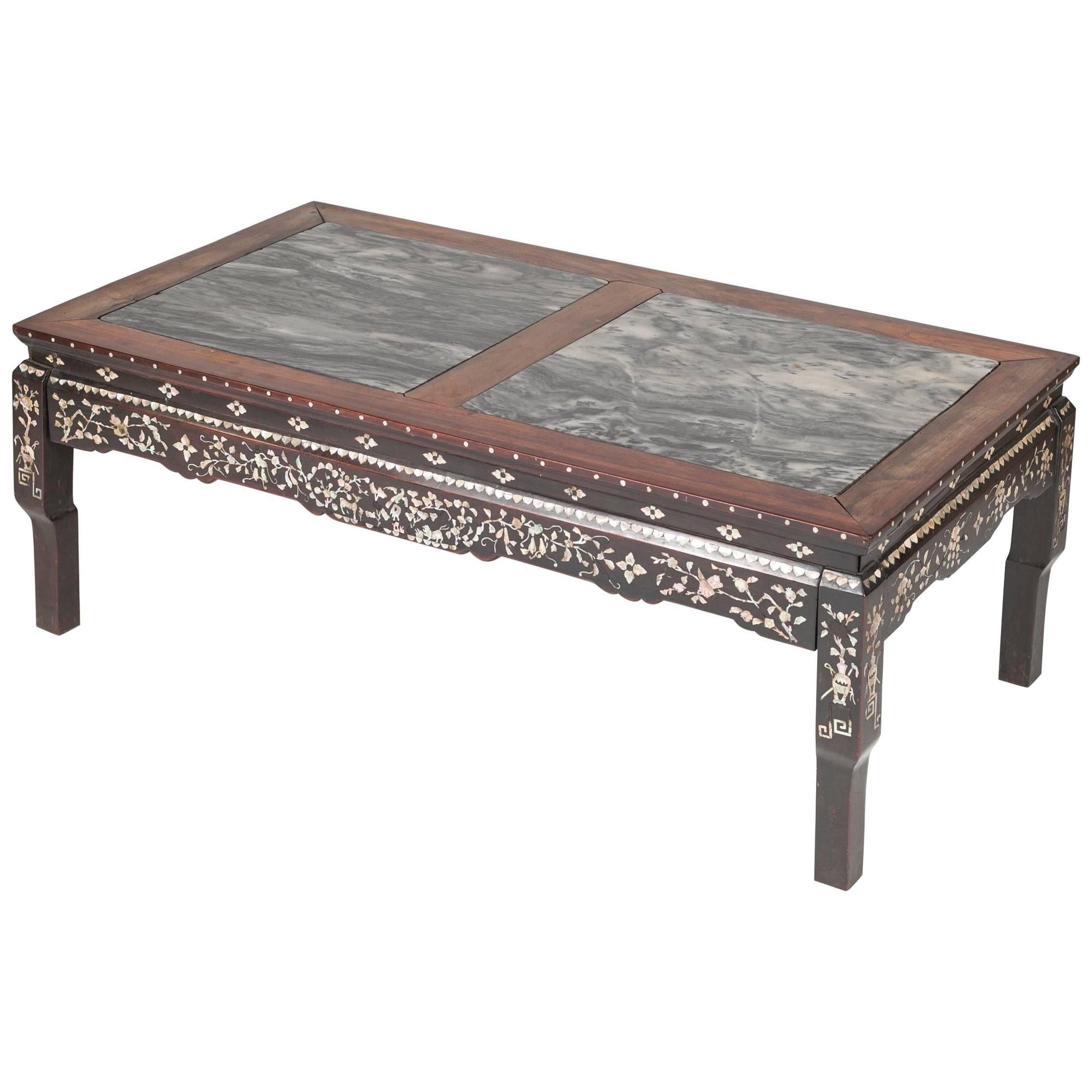 19th Century Chinese Low Table with Marble Tops