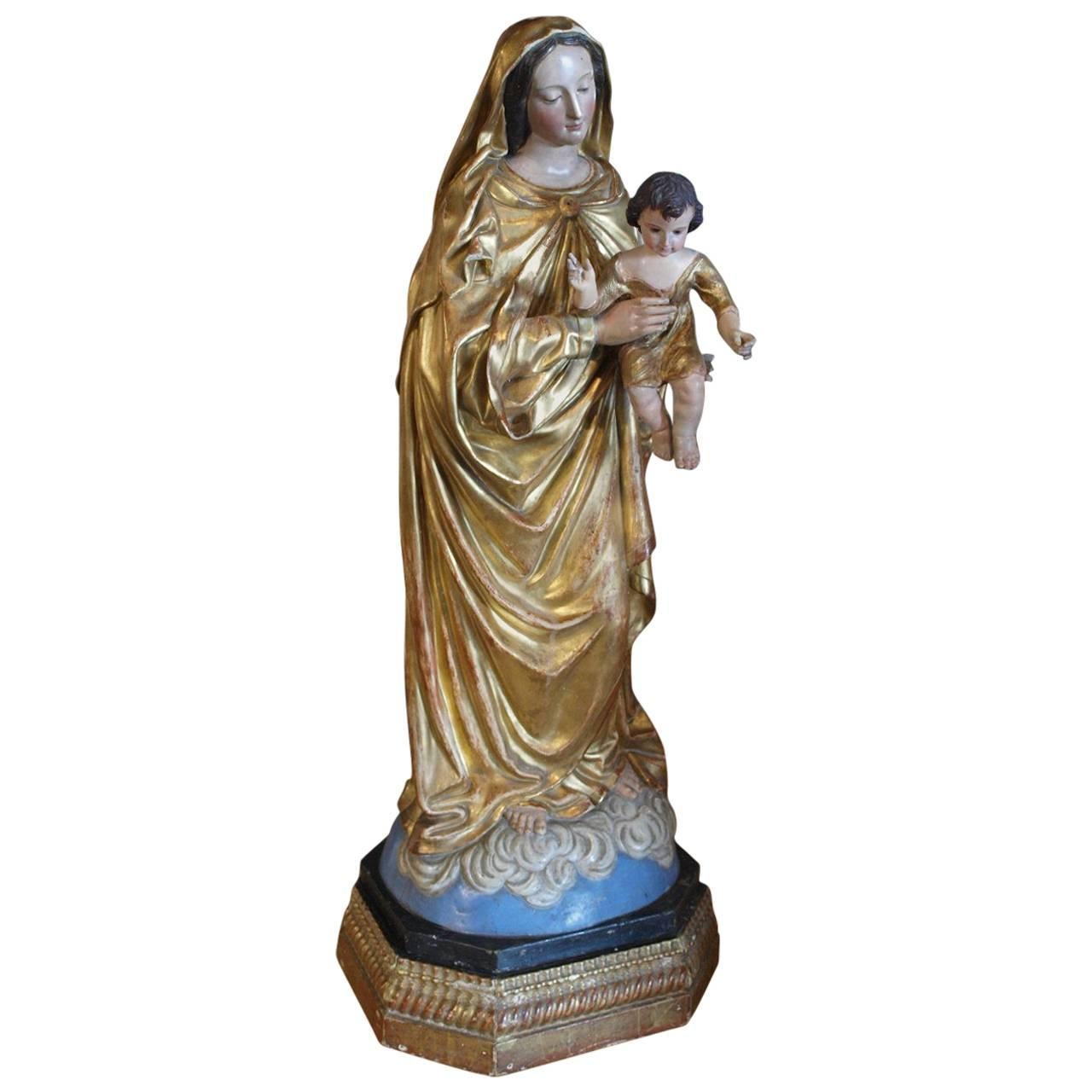 French 19th Century Statue of the Madonna and Child